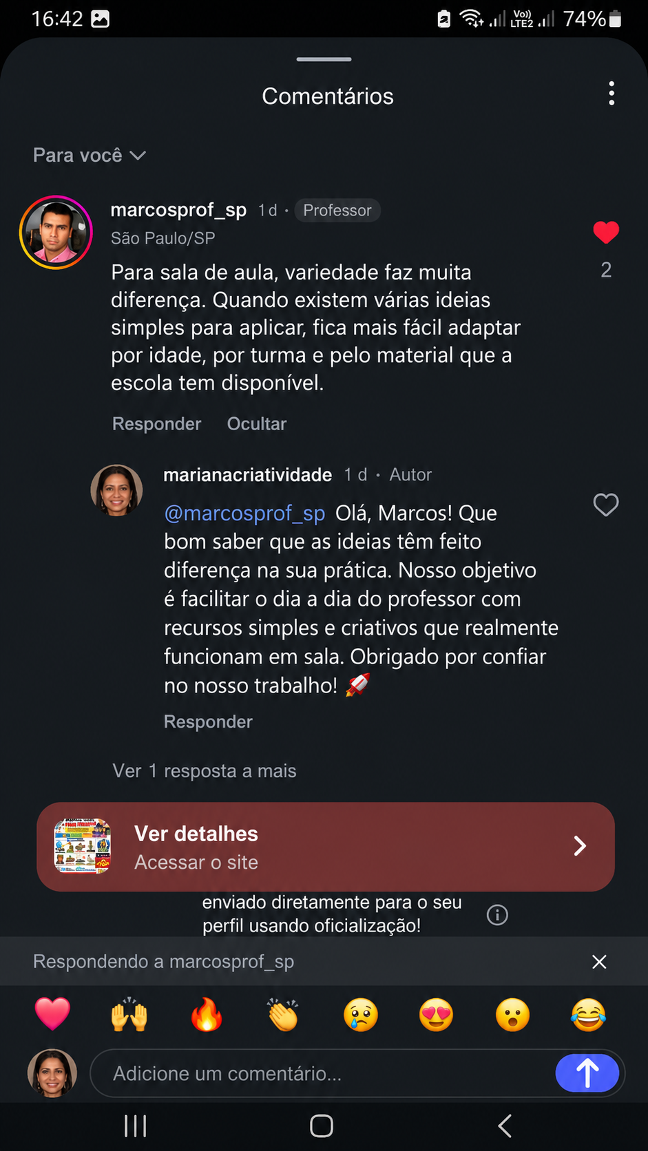 Print de depoimento de mãe sobre o RobôKids Criativo